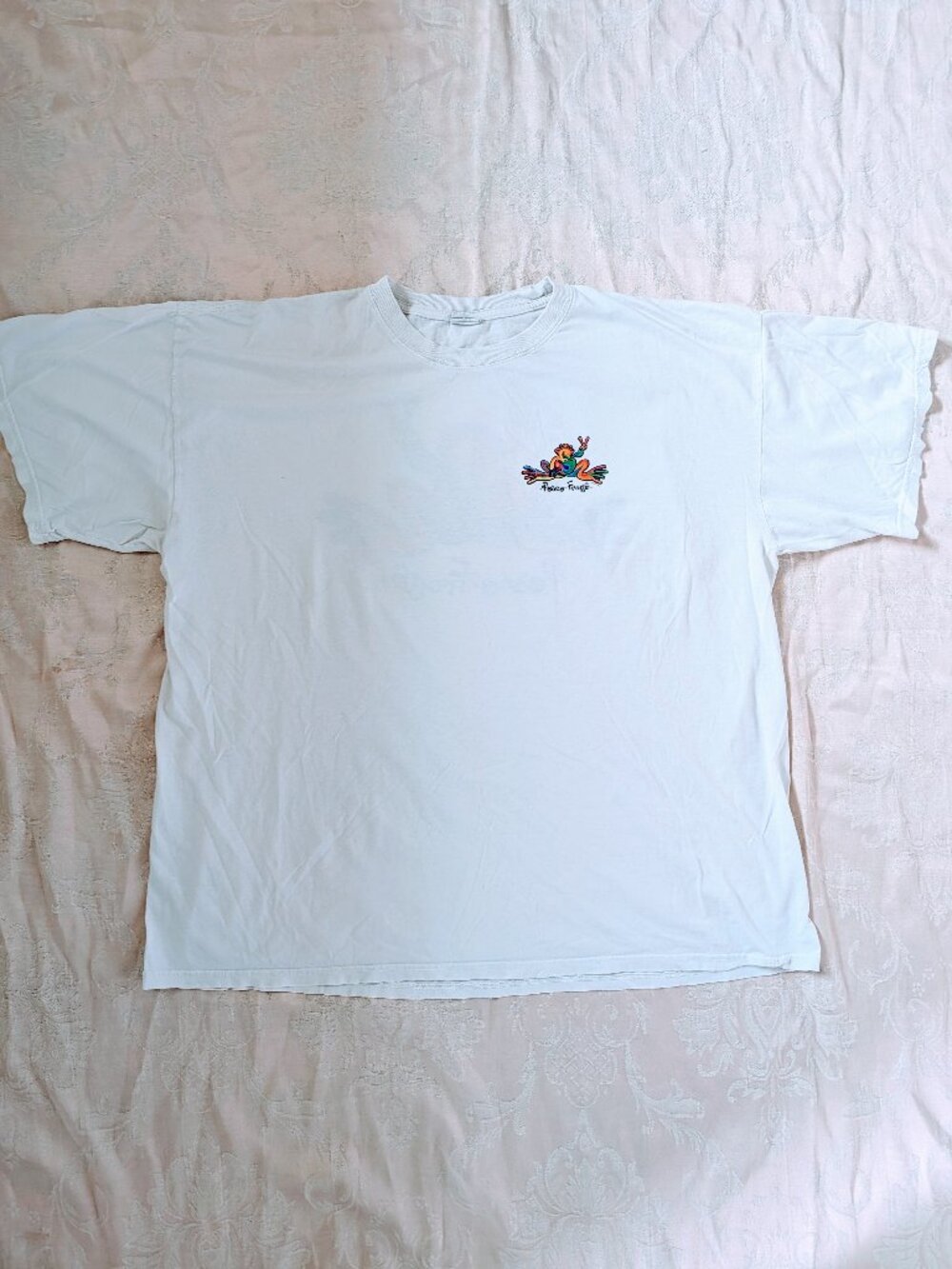 VTG 90s Peace Frog Tie Dye Logo T-Shirt Unisex XL White Rainbow Frog Retro